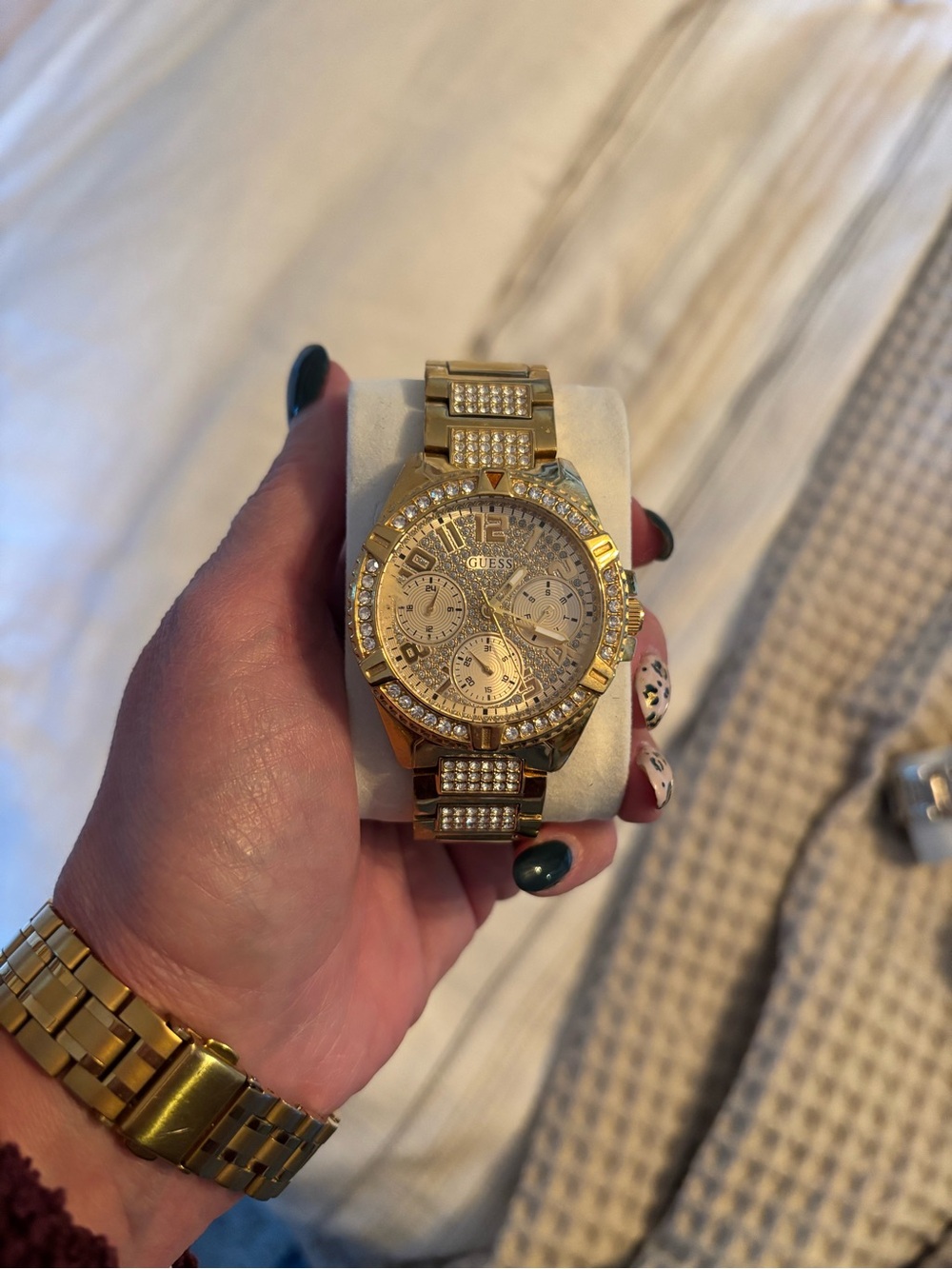 GUESS Gold Crystal-Accented Chronograph Watch